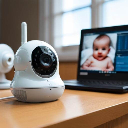 Baby monitor next to a computer representing potential security risks.